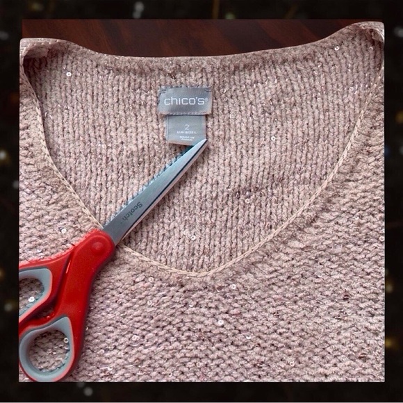CHICO’S Sequined Knit Sweater | Holiday-Ready Cozy Glam size large sparkle - Picture 8 of 10